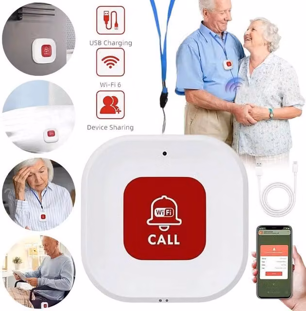 FLAVORA Emergency Button Caregiver Pager Panic Button with App, White – 1