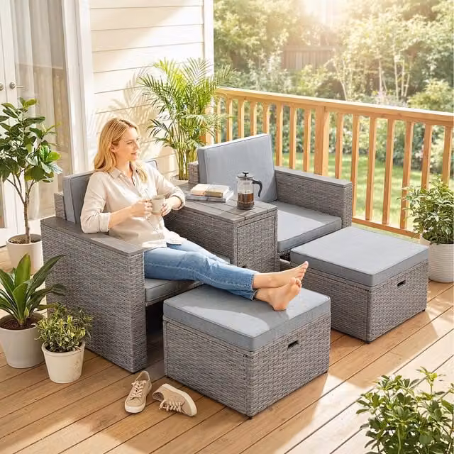 Outsunny Modern Nesting Rattan Garden Furniture Set in Dark Grey