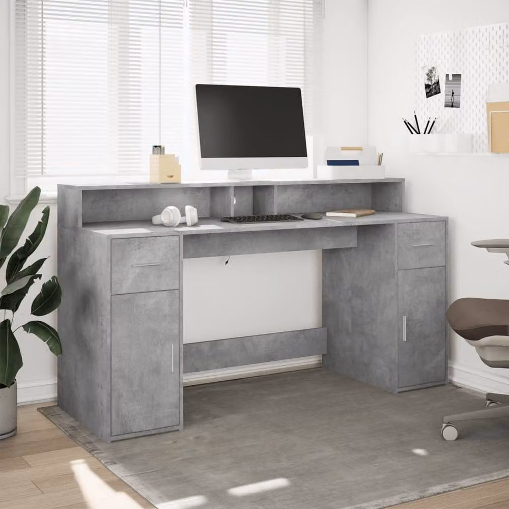 Berkfield Home Soft Desk with LED Lights in Concrete Grey, W/D/H: 160 x 55 x 91 cm – 3