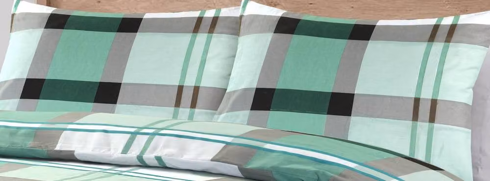 Homes-Linen Checkered Duvet Cover Set in Green, Cotton and Polyester, W/H: 90 x 200 cm – 2