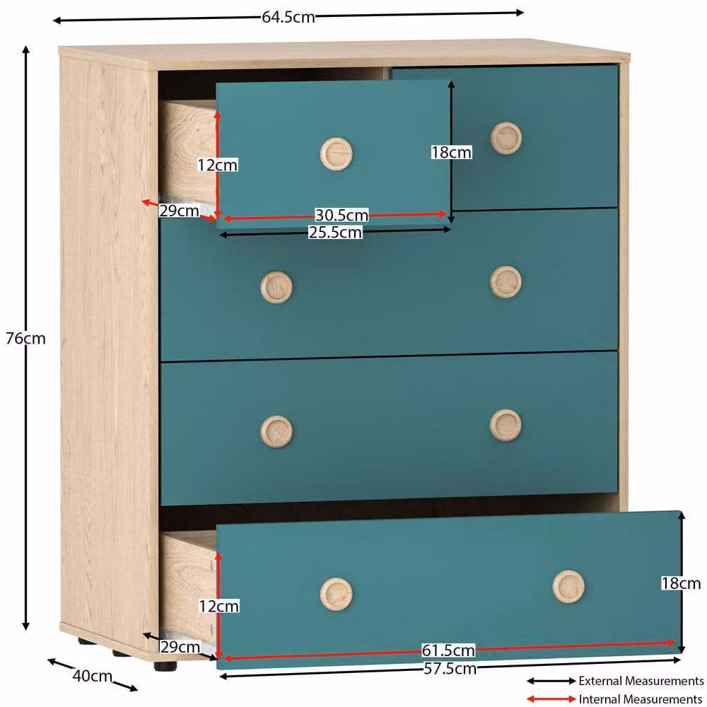 HD Designs Neptune 5 Drawer Chest of Drawers for Childrens Bedroom in Blue – 2