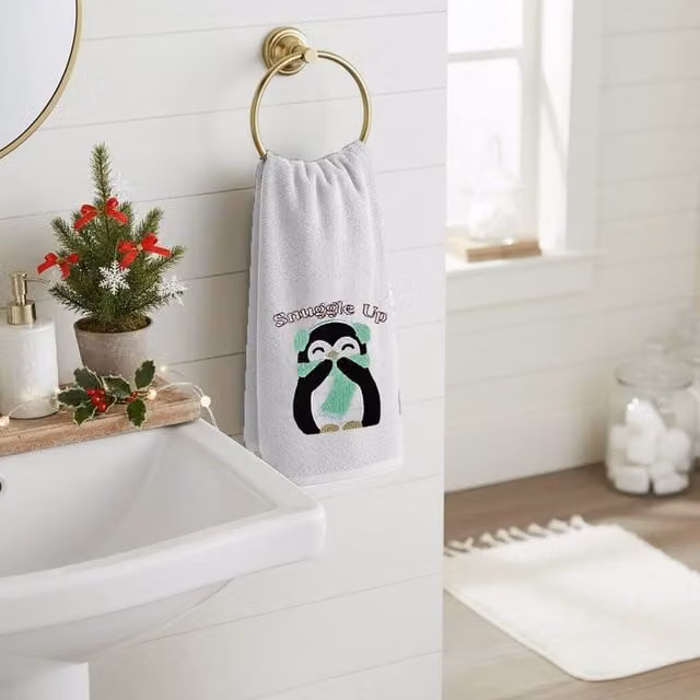 Velosso Penguins Snuggle 2 Pack White Cotton Hand Towels