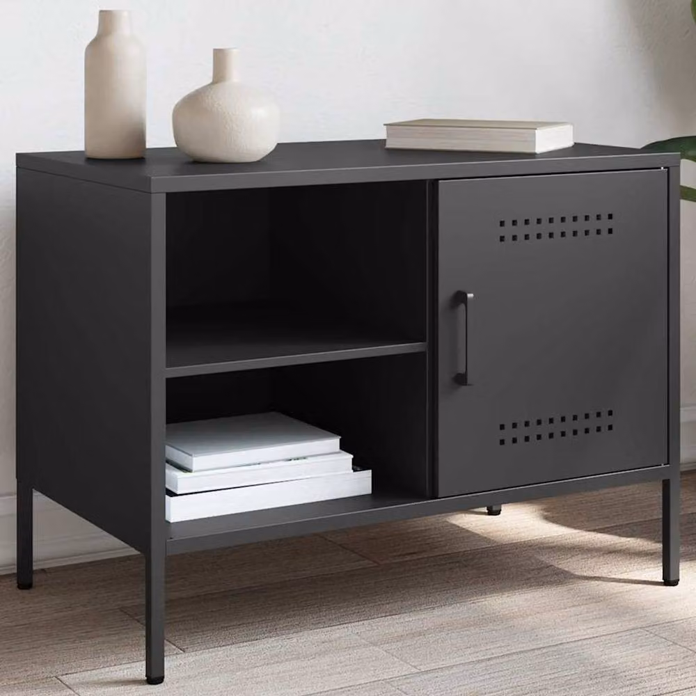 Berkfield Home TV Cabinet in Black Metal, W: 68 cm, D: 39 cm, H: 50.5 cm – 2