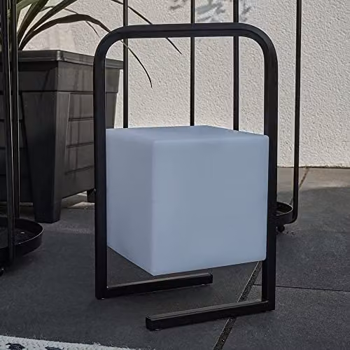 MiniSun Contemporary Black Metal Wire Lantern Table Lamp with Rechargeable RGB LED Cube Shade – 3