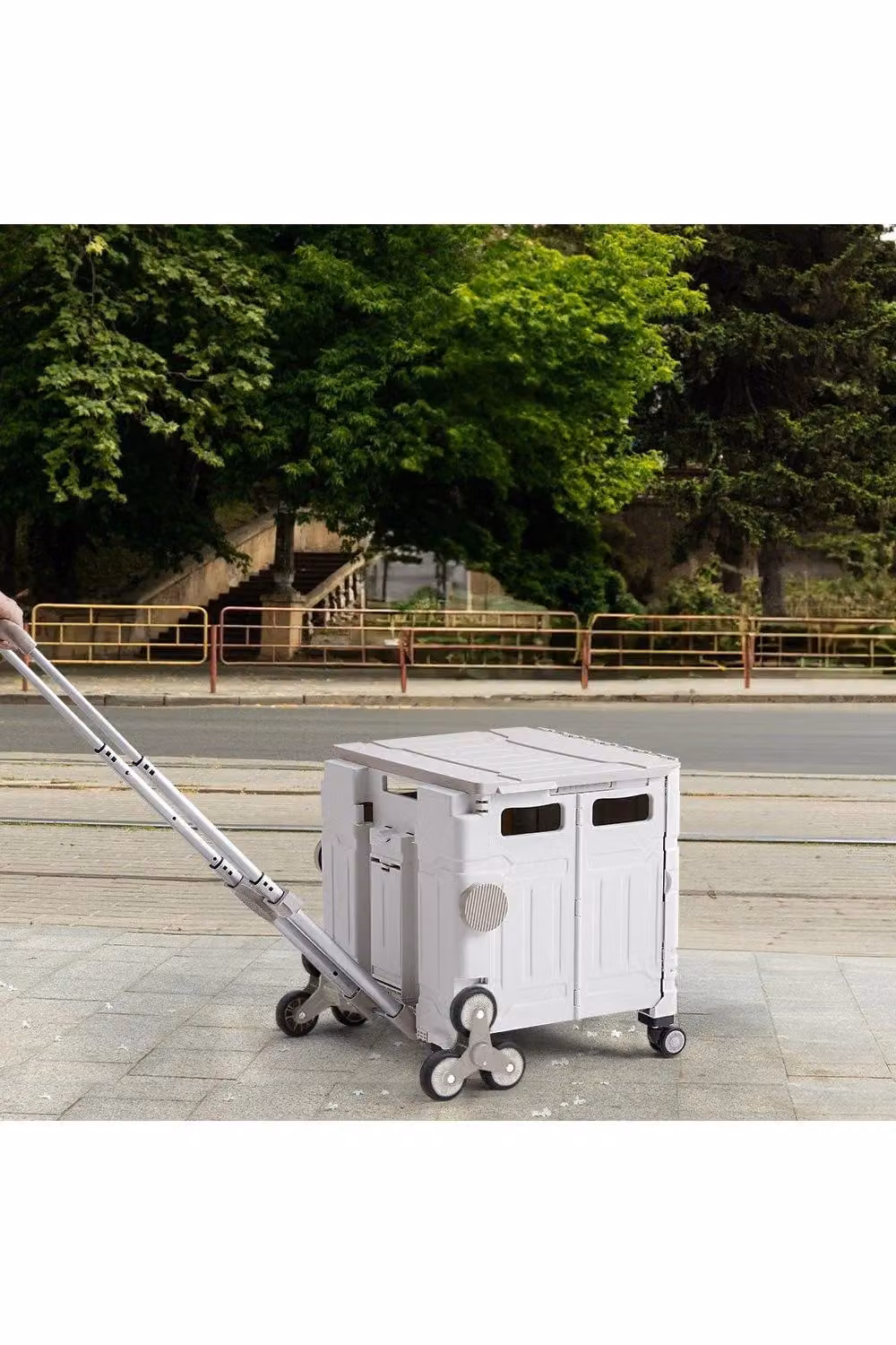 H&O Direct 75L Folding Plastic Stairs Climbing Shopping Trolley Cart in Grey – 2