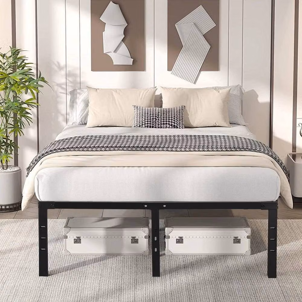 FLAVORA Metal Cot Bed Frame in Black, W/D/H: 151 x 190 x 45.72 cm – 3