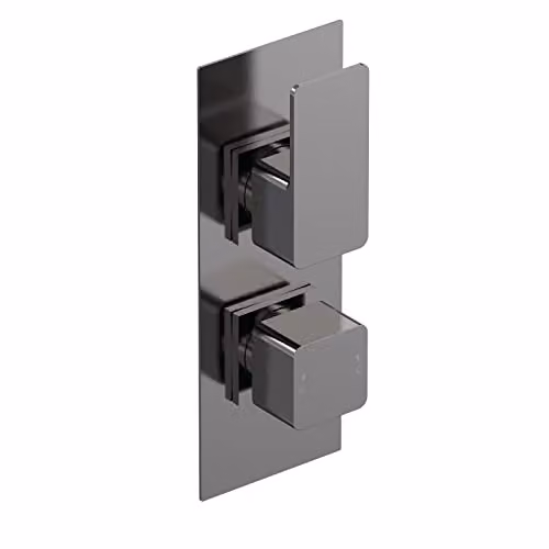 nuie Windon Modern Bathroom Square Concealed Twin Thermostatic Shower Valve, One Outlet, Brushed Pewter