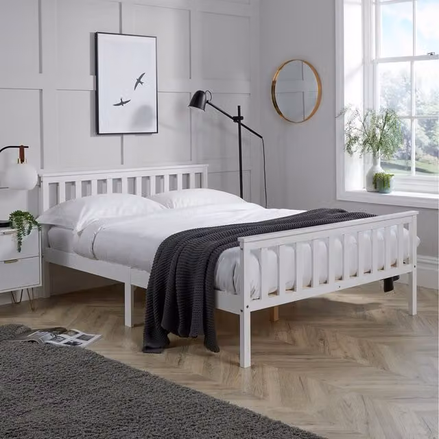 Home Source Florida Slatted Wooden Bed Frame in White, W/D/H: 120 x 200 cm