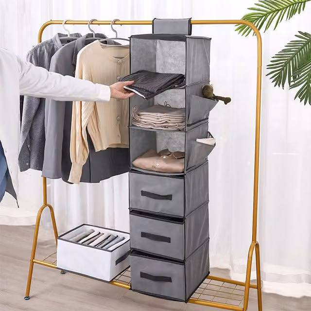 Livingandhome 6-Tier Hanging Closet Storage Basket Organiser, Grey