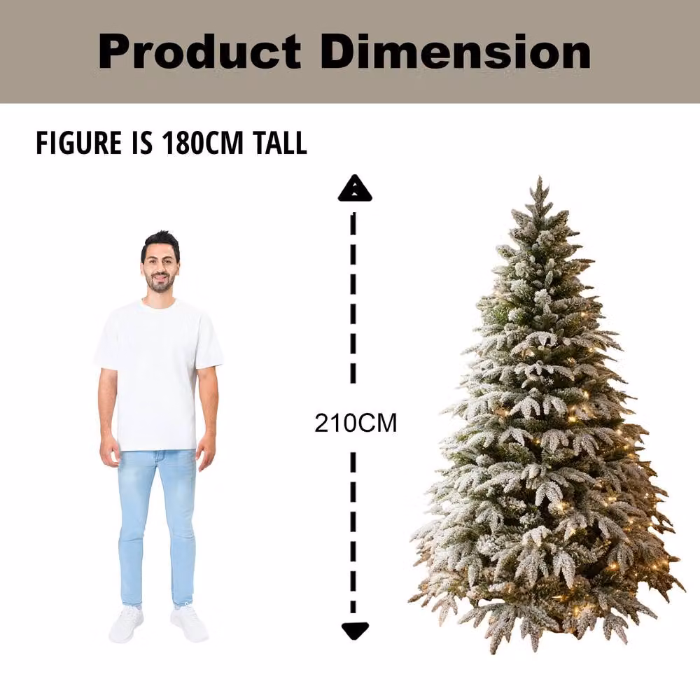 Shatchi Pre-Lit Lapland Fir Artificial Christmas Tree in Green and White, Height: 210 cm – 5