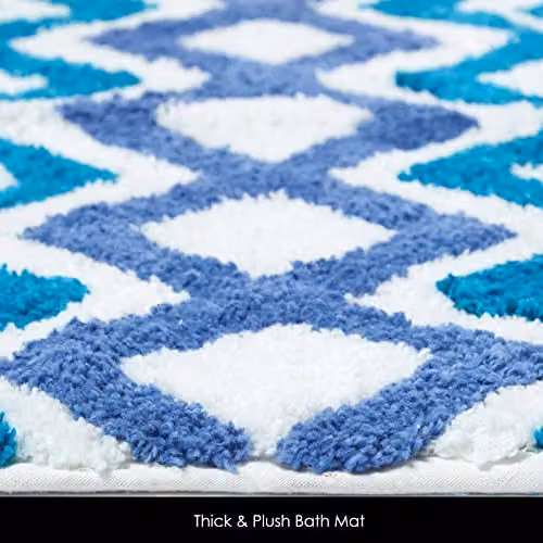Homescapes Super Absorbent Soft 100% Cotton Chevron Bath Mat in Blue and Petrol with Non-Slip Backing, W: 50 cm, D: 80 cm – 4