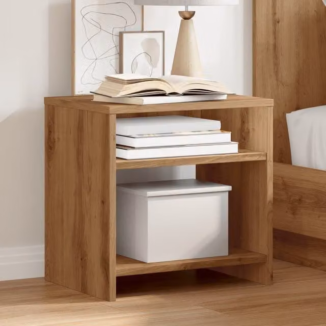 Berkfield Home Set of 2 Artisan Oak Bedside Cabinets in Brown, W/D/H: 40 x 30 x 40 cm