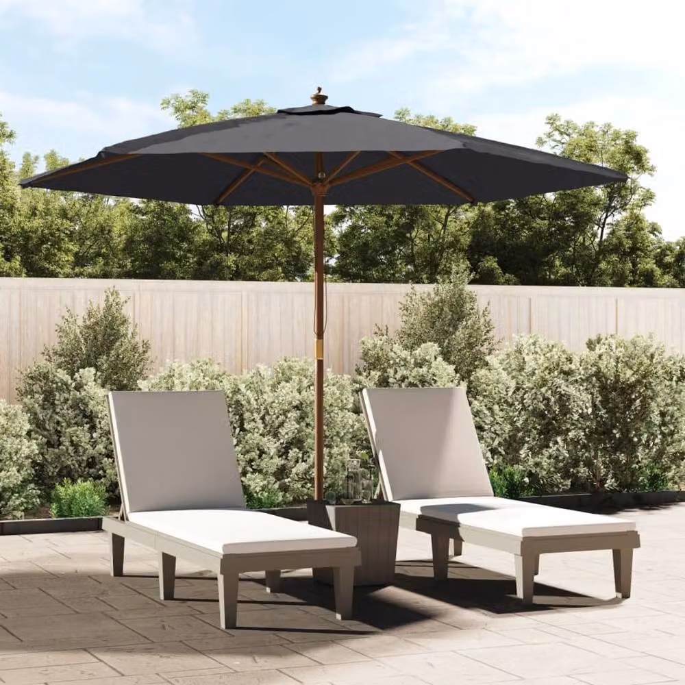 Berkfield Home Durable Garden Parasol with Bamboo Pole, Black, W: 299 cm, D: 240 cm – 2