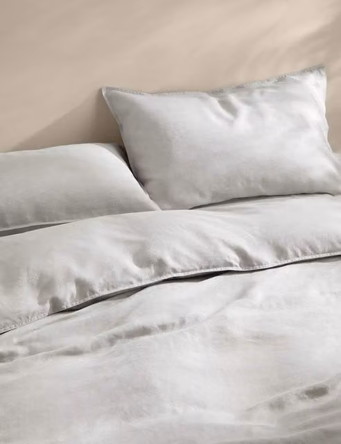 M&S Pure Linen Bedding Set in Silver Grey, W: 180 cm