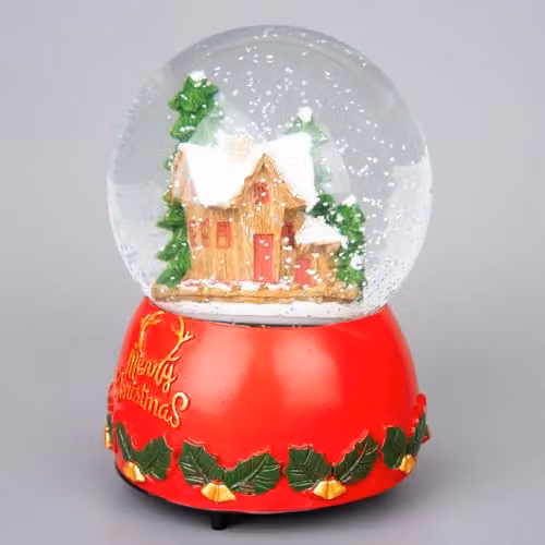 Shatchi Musical Christmas Snowglobe with Santa and Tree Scene in Red, W/D/H: 10 x 10 x 15 cm – 3