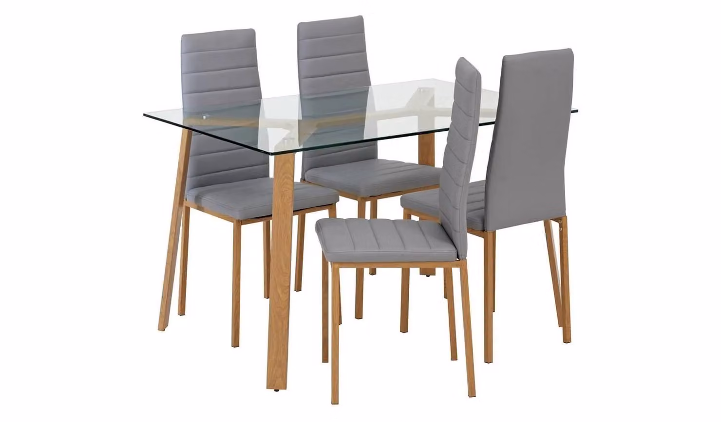 Helena Glass Rectangular Dining Table with 4 Grey Chairs