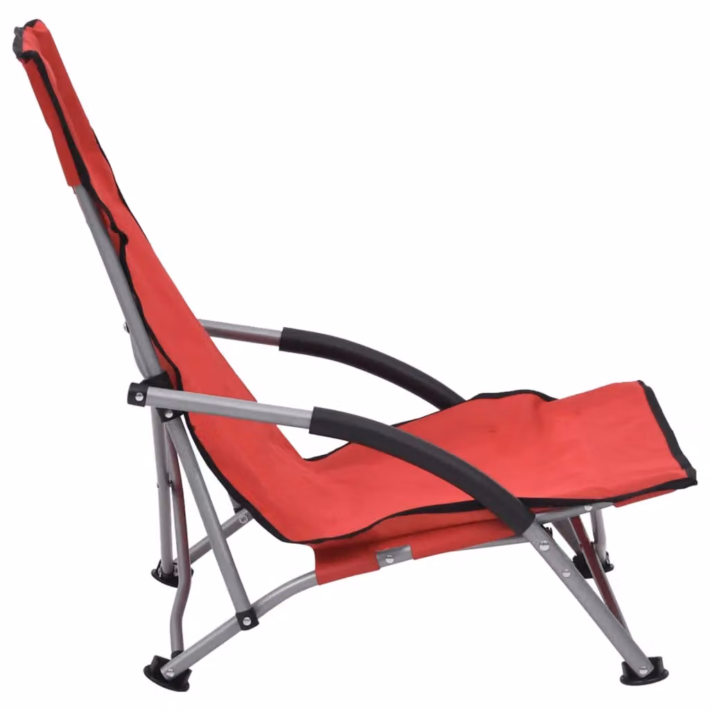 Berkfield Home Set of 2 Red Fabric Folding Beach Chairs with Armrests – 3