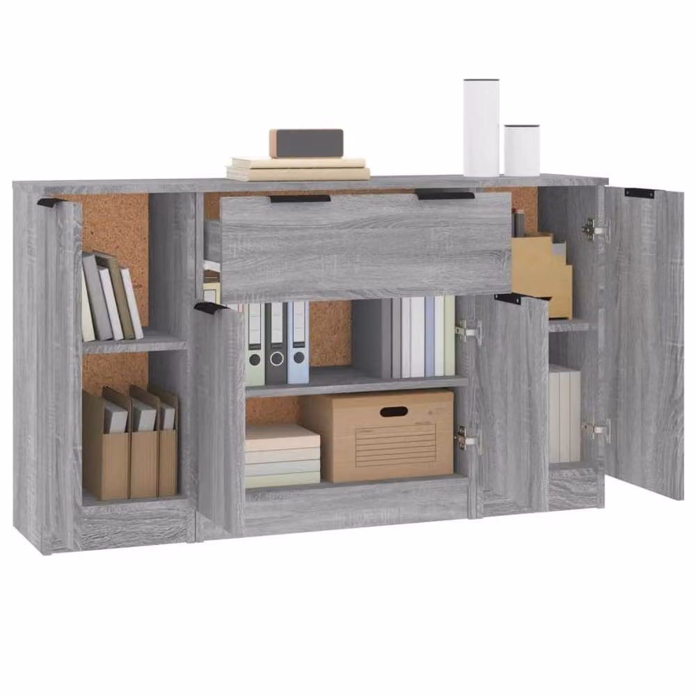 Berkfield Home Set of 3 Grey Sonoma Engineered Wood Sideboards – 3