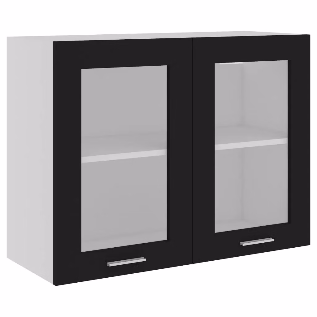 Berkfield Home Modern Black Wall Mounted Glass Cabinet with Internal Shelves W/D/H: 80 x 31 x 60 cm – 2