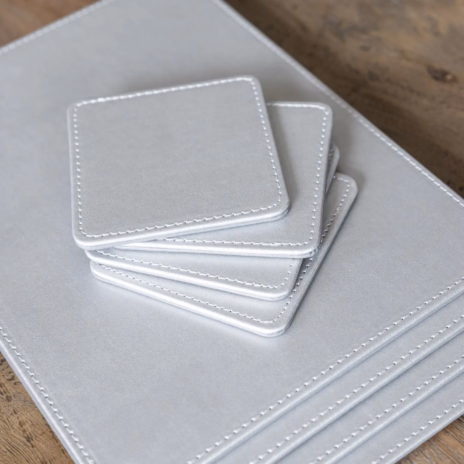Creative Tops Silver Faux Leather Rectangular Placemats, Set of 4, W: 29 cm, D: 21.5 cm – 3