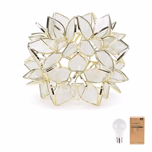 ValueLights Reine Glass Flower Easy Fit Pendant Light in Transparent with 10W Warm White LED Bulb, Shade Width: 21 cm – 1