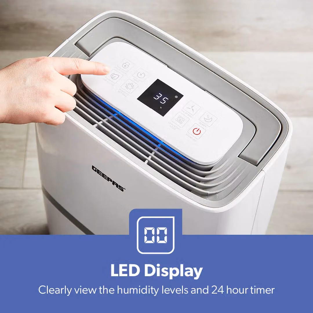 Geepas 20L Dehumidifier in White with Continuous Drainage and 24H Timer – 4