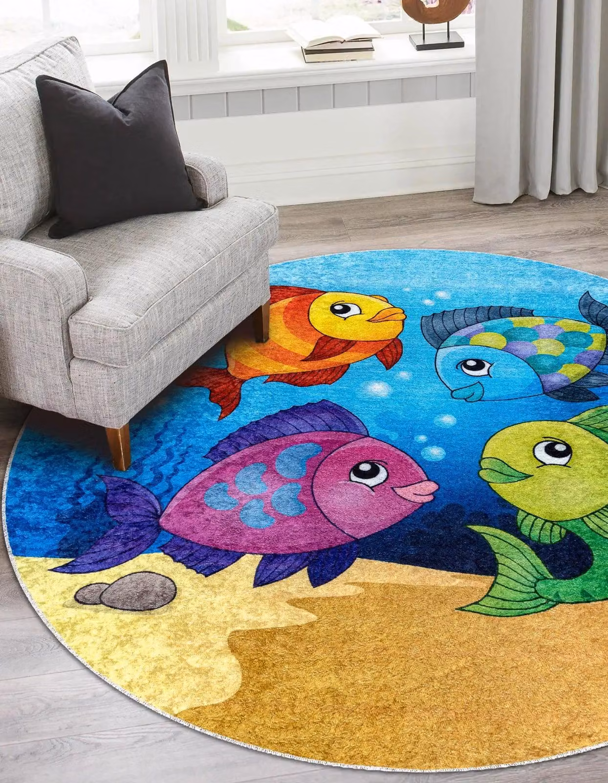 RugsX Junior Round Kids Motif Rug in Blue and Multicolour, Diameter: 100 cm – 2