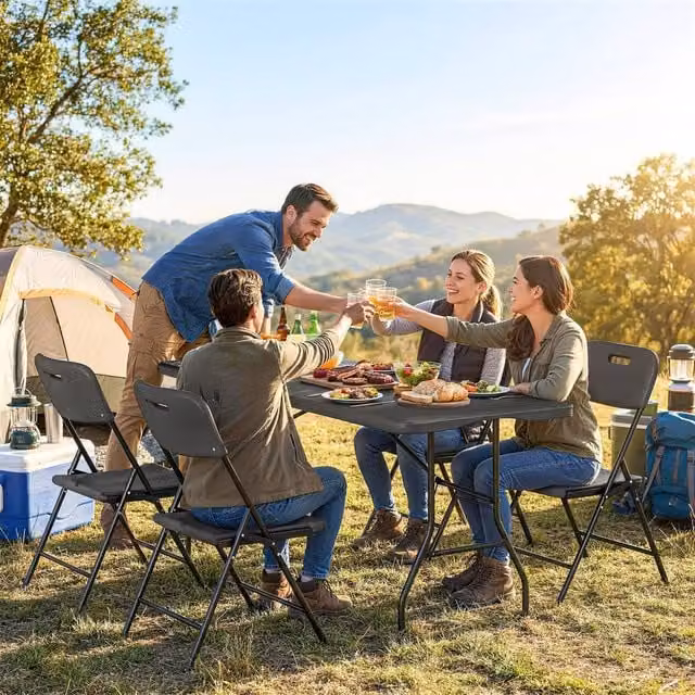 Outsunny 5 Piece 6ft Foldable Picnic Table and Chairs Set in Black, W: 180 cm, D: 70 cm, H: 74 cm