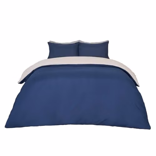 OHS Reversible Plain Microfibre Duvet Cover and Pillowcase Set in Navy and Grey, Single Size, Duvet Cover: 135 x 200 cm, Pillowcase: 50 x 75 cm – 1