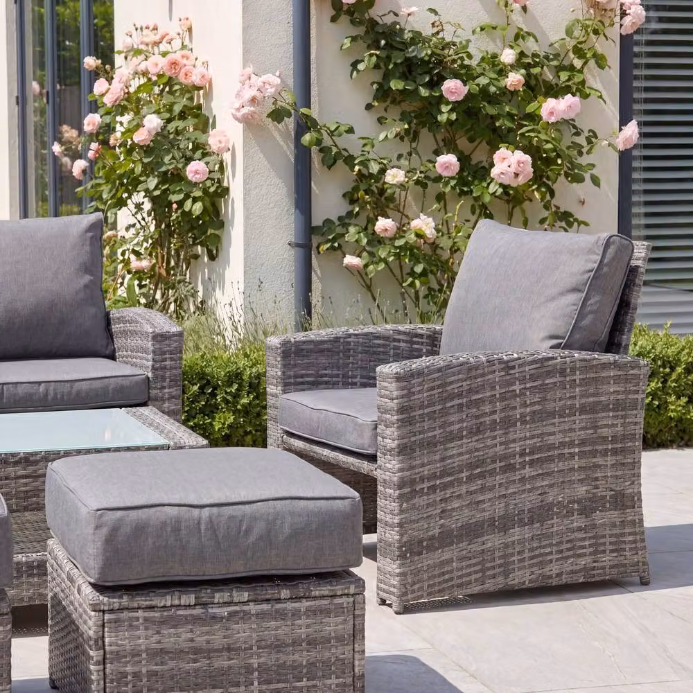 Artemis Home Dovera 6 Seat Grey Rattan Patio Set with Upholstered Cushions and Ottoman – 3