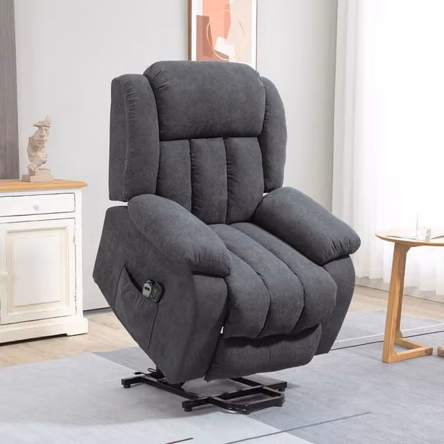 HOMCOM Oversized Electric Power Lift Fabric TV Chair with Armrests in Dark Grey