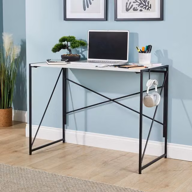 Home Source Folding Compact Computer Desk in White – 1