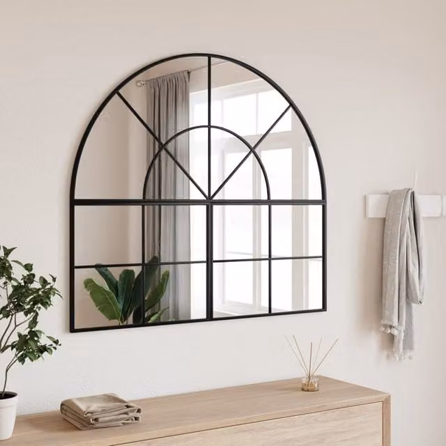 Berkfield Home Minimalist Arch Wall Mirror in Black, Metal and Glass, W: 90 cm, H: 100 cm – 1