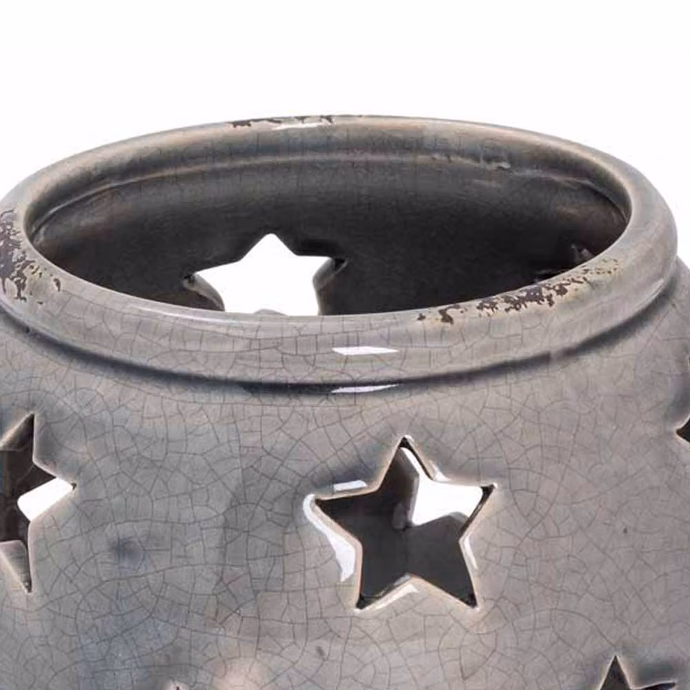 Lemon Pavilion Furniture and Decor Garda Star Ceramic Candle Lantern, Grey, W: 14 cm, D: 14 cm, H: 10 cm – 2