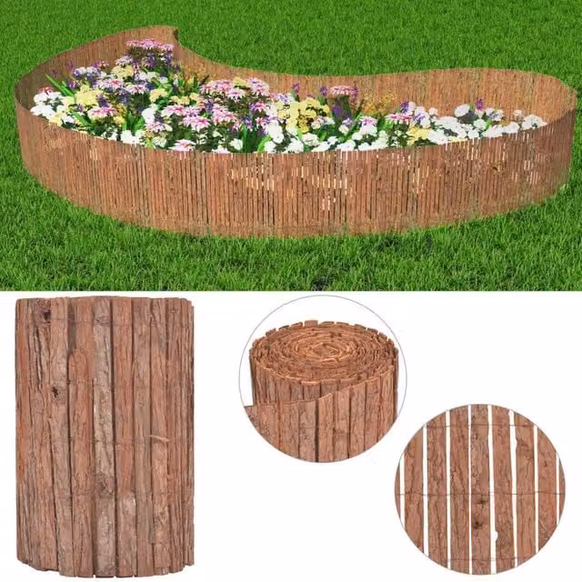 Berkfield Home Woven Wood Bark Fence Mat, Brown, W: 1000 cm, H: 50 cm