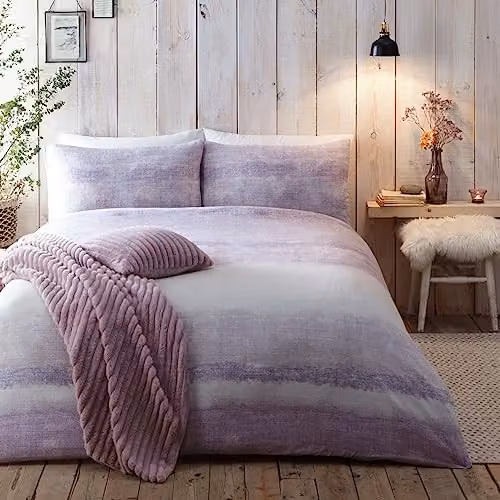Appletree Mauve and Pink Striped Flannelette Duvet Cover and Pillowcase Set, W/D/H: 200 x 200 cm