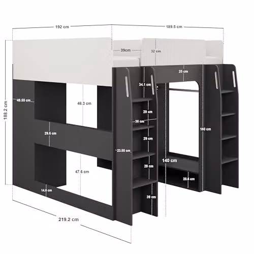 Recoil Dante Twin Gaming High Sleeper with Desk and Wardrobe in Grey and White – 2