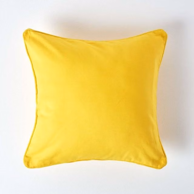 Homescapes Plain Yellow Cotton Square Cushion Cover, 45 x 45 cm
