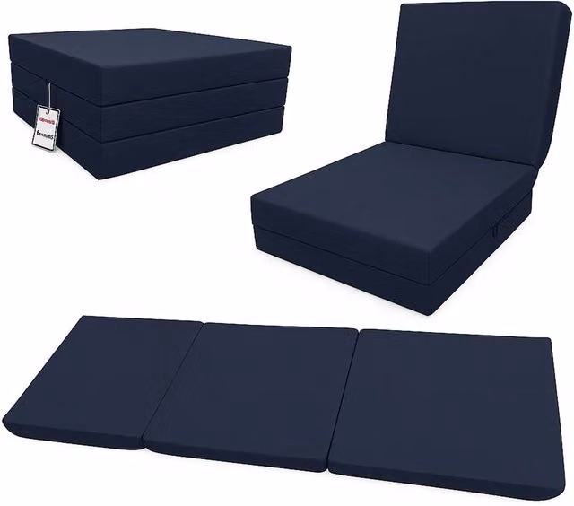 House of Home Navy Blue Single Size Folding Chair Bed and Guest Sofa