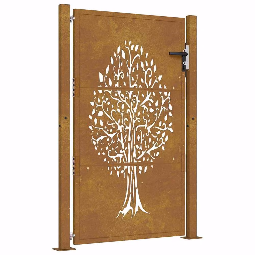 Berkfield Home Beautiful Garden Gate with Tree Design in Brown Corten Steel, W: 105 cm, H: 130 cm – 2