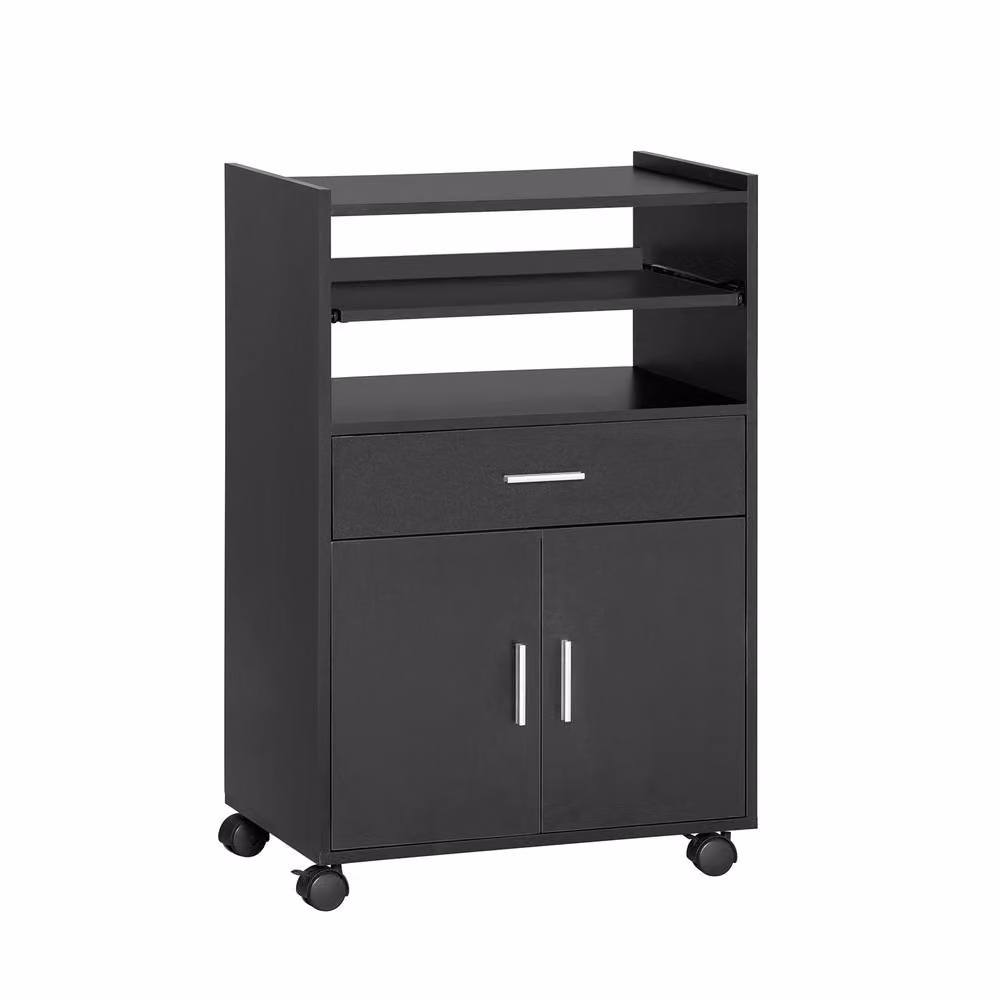 SoBuy Modern Kitchen Trolley with Pull-Out Shelf and Lockable Wheels in Matt Black – 2