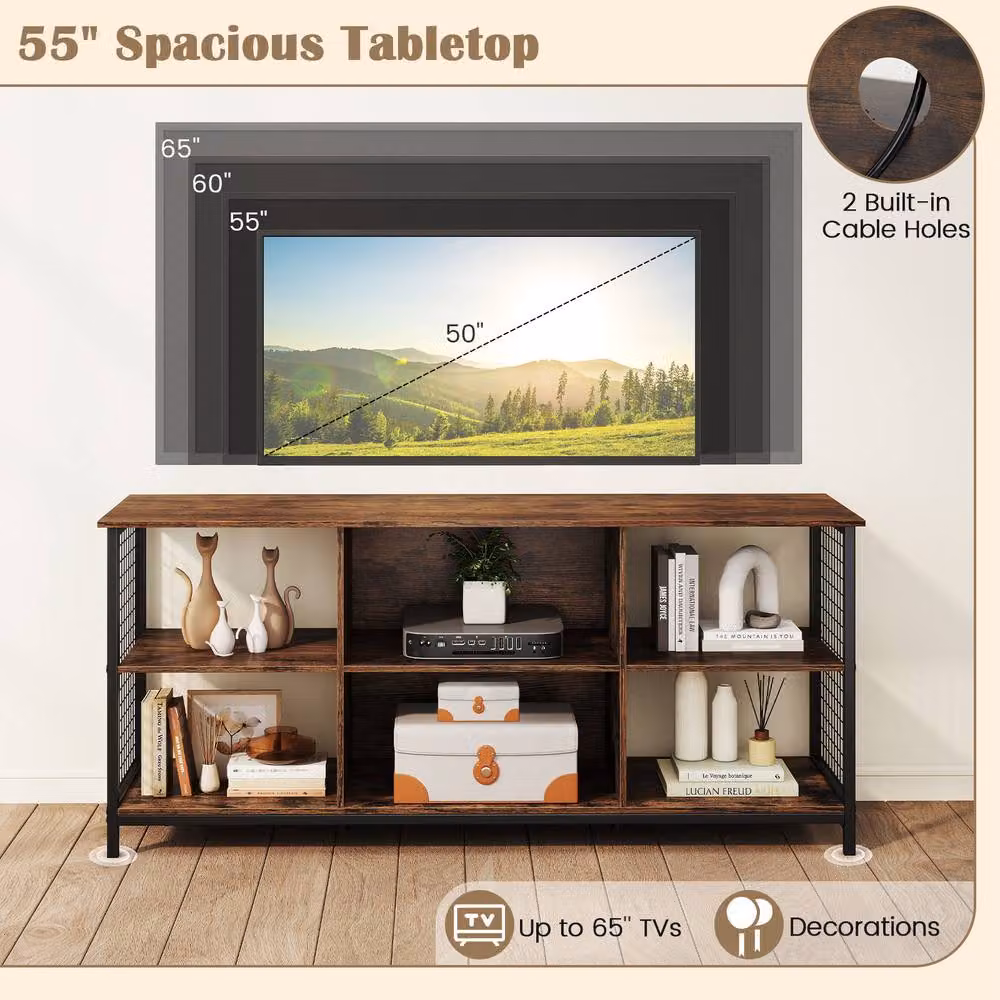 Costway 3-tier Industrial TV Stand for up to 65 inch TVs in Brown – 6