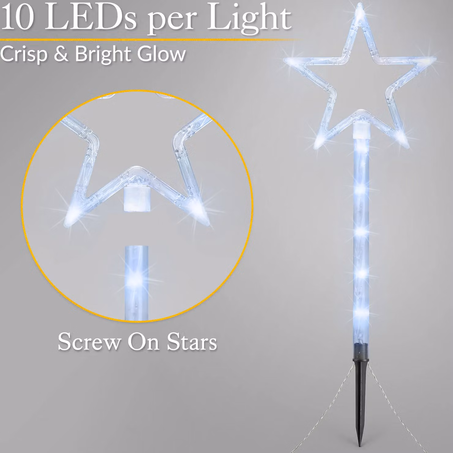 Christow Set of 4 Flashing LED Star Outdoor Christmas Path Lights in White, H 44 cm – 4