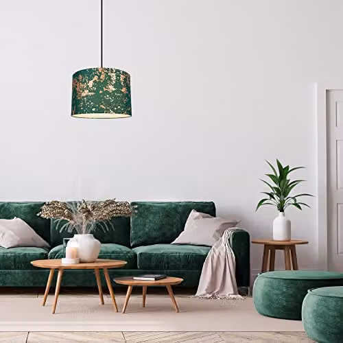 Happy Homewares Modern Green Cotton Fabric Cylinder Lamp Shade with Copper Foil Design, Diameter: 30 cm – 4