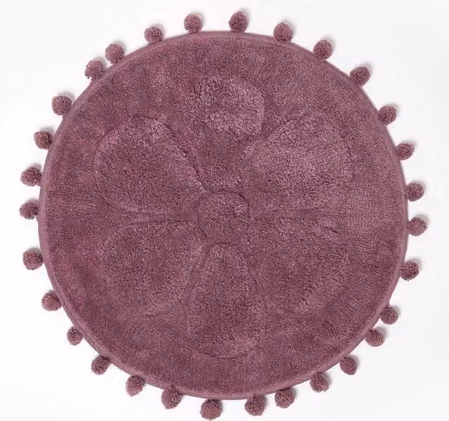 Homescapes Floral Cotton Round Bath Mat in Pink and White, Diameter: 60 cm – 1