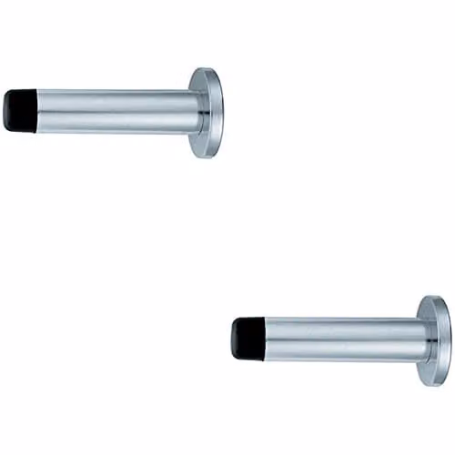 Loops 2 Pack Wall Mounted Cylinder Doorstop on Round Rose in Polished Aluminium, Silver, 72 x 16 mm