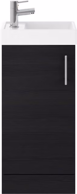 Balterley Saint Contemporary Floor Standing Bathroom Vanity Unit with Rectangular Basin and Soft-Close Door, Charcoal Black, W: 40.5 cm, H: 86.1 cm, D: 40.5 cm – 1