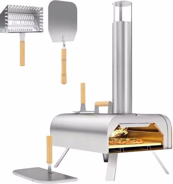 SPETLEK 12 Inch Portable Wood Pellet Pizza Oven in Silver, W/D/H: 100 x 100 x 75 cm