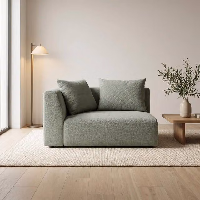 Abakus Direct Tokyo Corner Seat in Basket Weave Fabric with Deep Seat and Natural Bamboo Frame in Green or Beige
