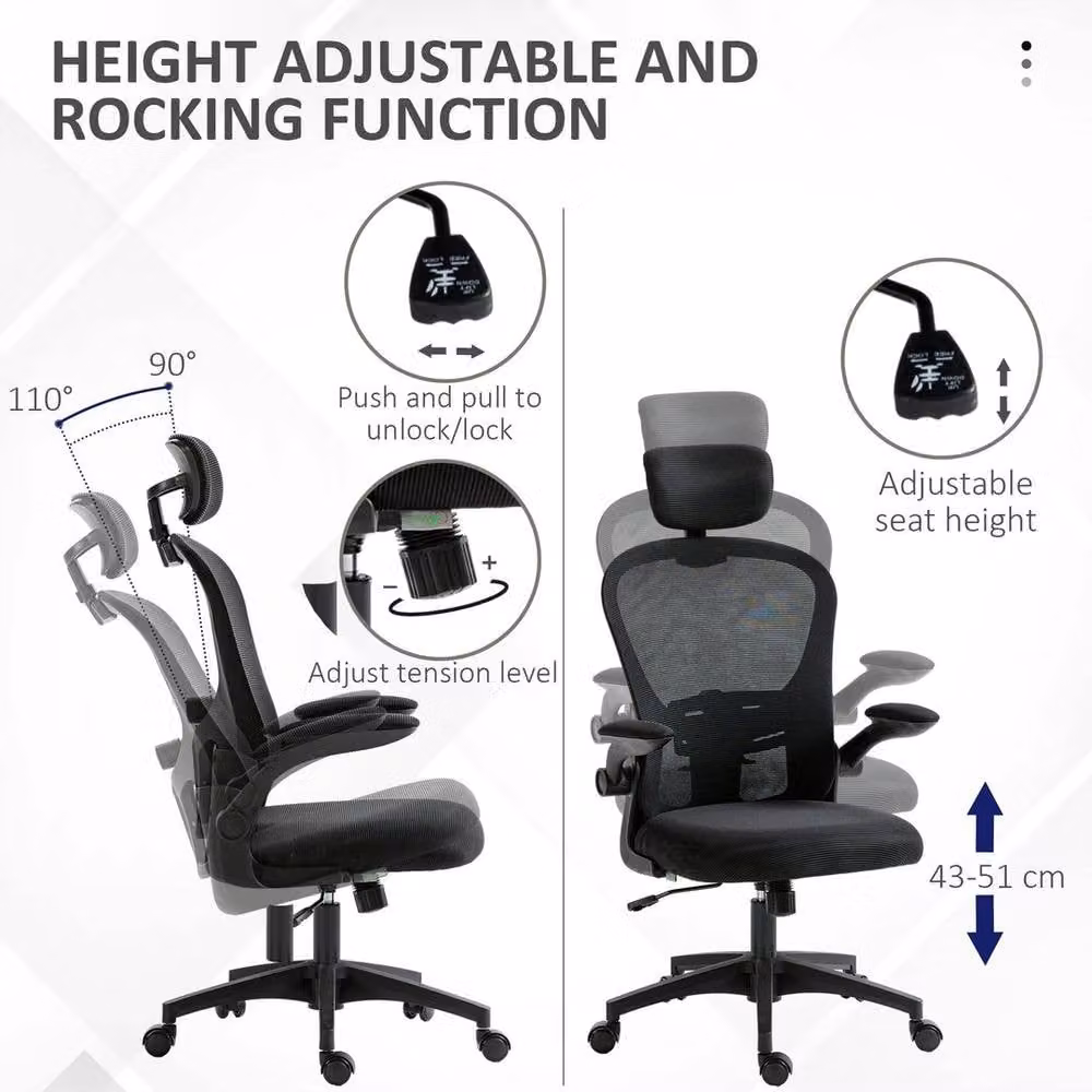 EONLION Ergonomic Mesh Swivel Chair with Headrest and Armrests in Black – 5